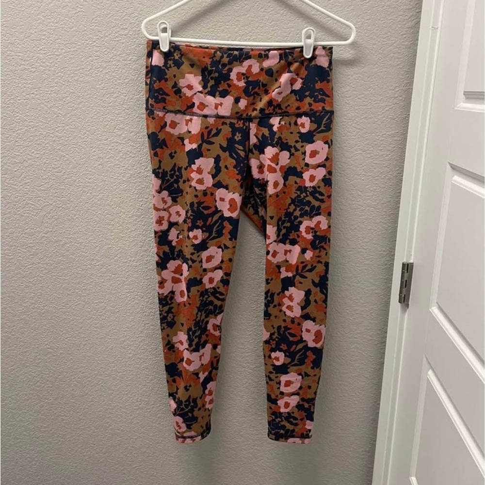 Prana Floral Leggings with Pink and Brown Pattern